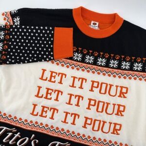 Titos Handmade Vodka Ugly Christmas Sweater Let It Pour Mens XL Orange Black